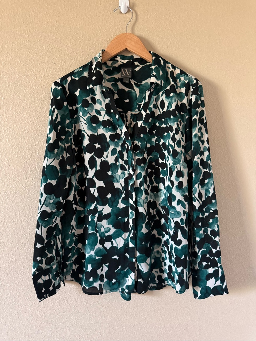 Worthington Teal and Black Floral Button-Down Blouse - Picture 2 of 8